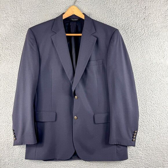 Jos A Bank Traveler Blazer Men 42R Blue Wool Blend Coat Suit Jacket Metal Button - Picture 1 of 13